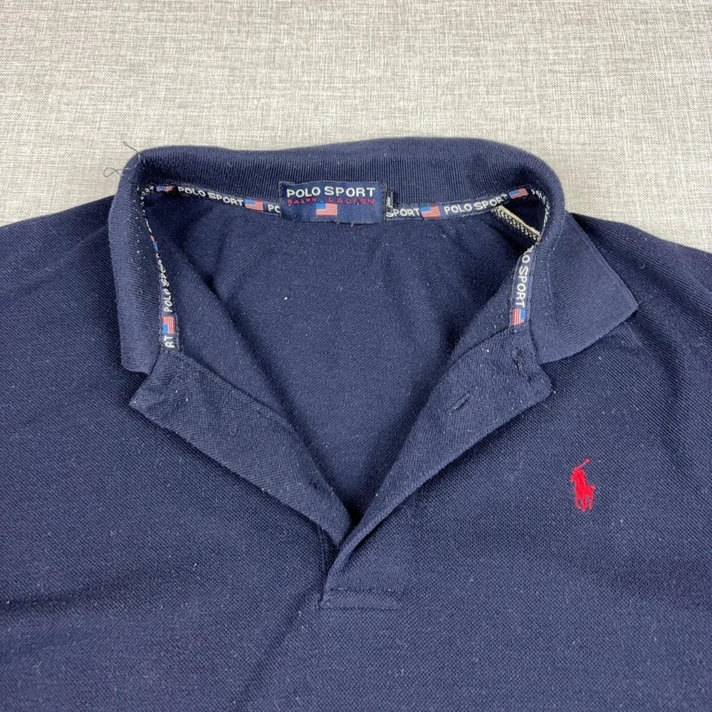 Vintage Polo Sport Ralph Lauren 80s Shirt Mens XL Blue Cotton Knit Long Sleeve